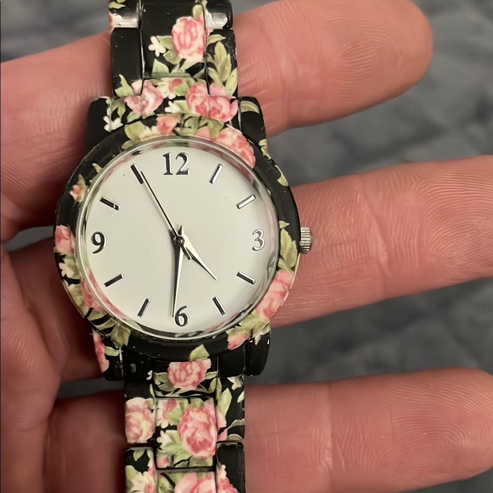 Black and Pink Floral Pattern Watch
